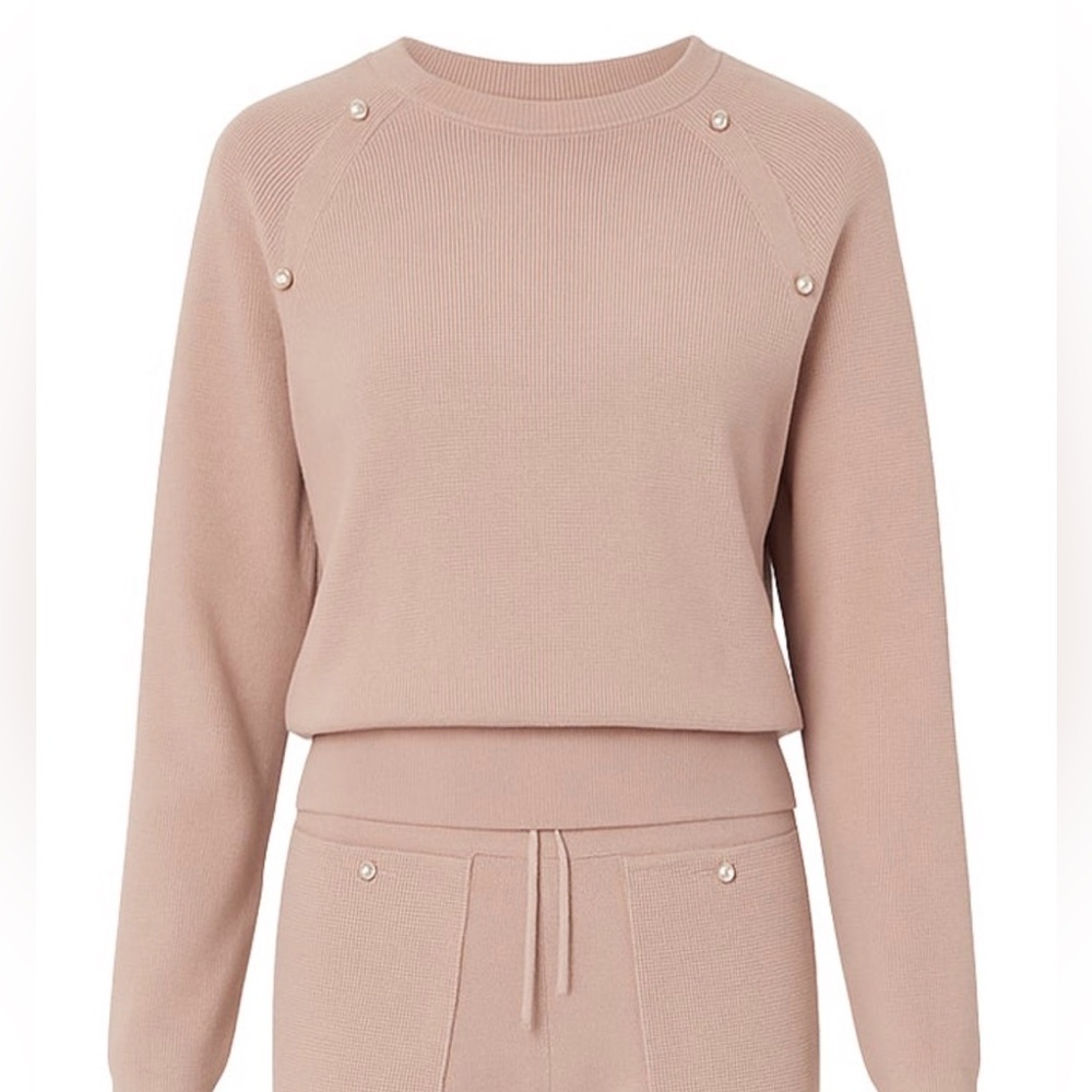Premium Boutique Knit Lounge Set Taupe Pearl Detail Sweater & Jogger Pants Set - Picture 6 of 7